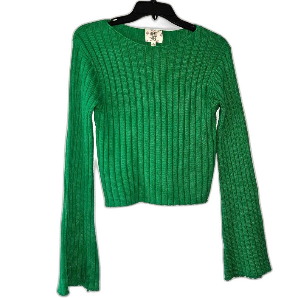 Hippie Rose Bright Green Cropped Sweater Preppy Y2K Casual Medium EUC